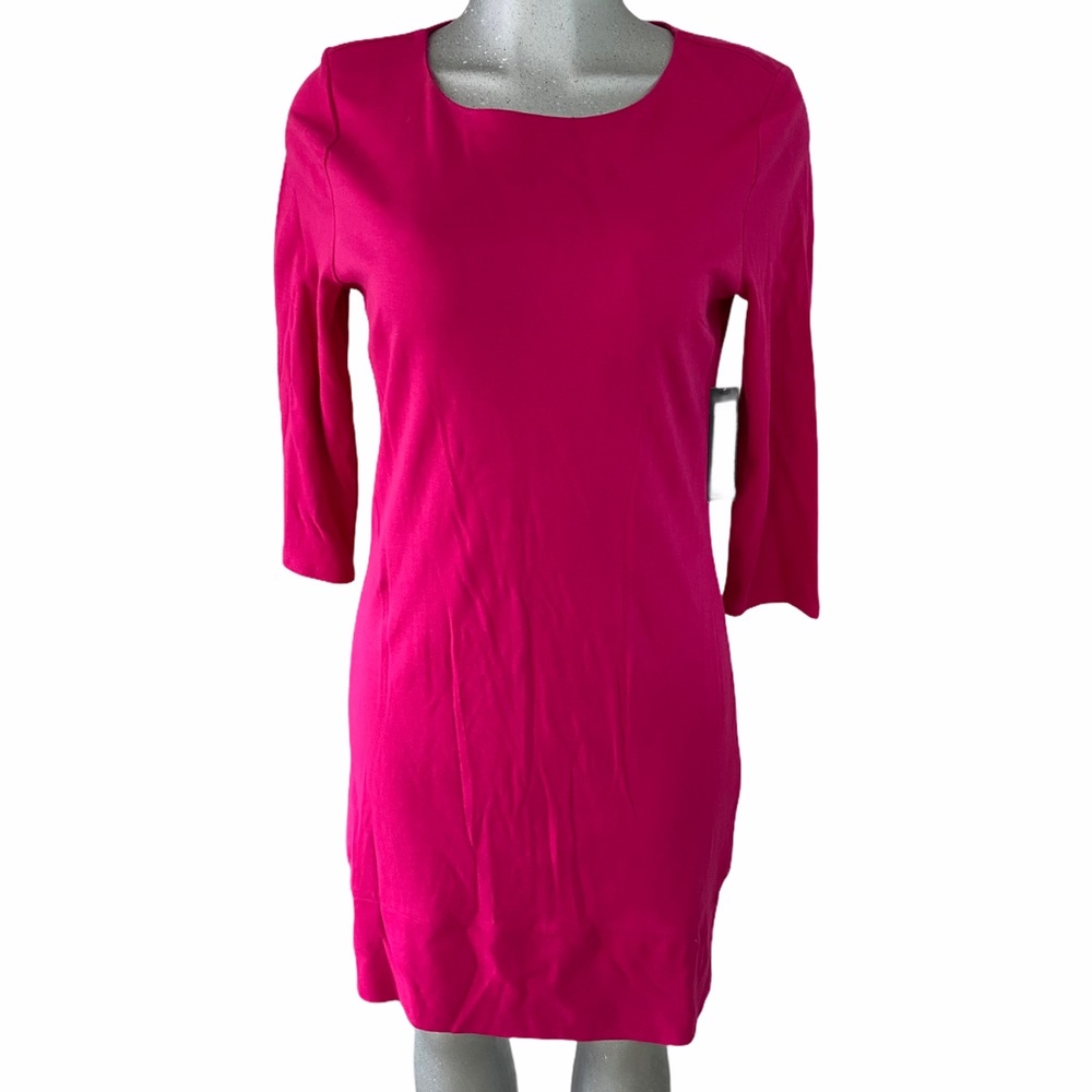 New York & Co Pink Shift Dress Long Sleeve Boat Neck Career/Office Minimalist